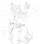  2023 anthro big_butt black_and_white bodily_fluids butt cover english_text equid equine eyelashes female friendship_is_magic hair hasbro hi_res horn horse mammal monochrome my_little_pony pony princess_cadance_(mlp) raljoy rear_view solo sweat tail text winged_unicorn wings 