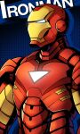  1boy absurdres armor blue_background character_name commentary_request full_armor helmet highres iron_man iron_man_(series) male_focus marvel power_armor solo suparu_(detteiu) upper_body 