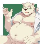  2023 anthro bear belly big_belly clothed clothing eyewear genitals glasses hi_res humanoid_hands kemono leib_(tas) lifewonders male mammal moobs navel nipples open_clothing open_shirt open_topwear overweight overweight_male penis polar_bear qdng0atngbaqmce shirt solo tokyo_afterschool_summoners topwear ursine 
