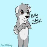  2020 anthro begging black_nose blue_background broitscody brown_eyes canid canine canis chest_tuft cody_(broitscody) dialogue floppy_ears fur grey_body grey_fur grey_hair grey_tail hair hi_res male mammal monotone_ears monotone_hair multicolored_body multicolored_fur simple_background solo tail tuft two_tone_body two_tone_fur two_tone_tail watermark white_body white_ears white_fur white_tail wolf 