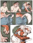  arcanine bodily_fluids bubbeh clothing comic drooling feral fur generation_1_pokemon growth hi_res human male mammal nintendo pokemon pokemon_(species) red_body red_fur saliva solo striped_body striped_fur stripes tail_growth torn_clothing transformation transformation_sequence 