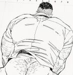 1boy arm_hair ass_hair bara bottomless butt_crack clothes_lift dickfish_(fishismdick) from_behind hairy john_rottweil_(dickfish) male_focus mature_male muscular muscular_male naked_shirt original paid_reward_available scan shirt shirt_lift short_hair sketch solo traditional_media 