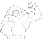  5_fingers abs anthro big_breasts big_muscles breasts canid canine digital_media_(artwork) featureless_breasts female fingers fist flexing_bicep half-length_portrait huge_breasts looking_at_self mammal monochrome muscular muscular_anthro muscular_female natasha_sobachka nude obleacream pecs portrait sketch smile solo wide_shoulders 