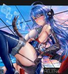  1girl absurdres ahoge azur_lane bangs bare_shoulders blue_footwear blue_hair blush boots breasts character_name closed_eyes commander_kei commentary_request covered_nipples dress elbow_gloves garter_straps gloves hair_ornament helena_(azur_lane) highres long_hair multicolored_hair pink_eyes rudder_footwear short_dress small_breasts solo thigh_boots two-tone_hair very_long_hair 