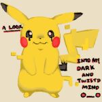  1:1 ambiguous_gender creepypasta english_text feral generation_1_pokemon glitch humor labbit1337 low_res nintendo pikachu pokemon pokemon_(species) simple_background solo tan_background text yellow_body 