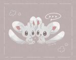  :&gt; :d brown_eyes chira_(riiche573) closed_mouth commentary_request eye_contact framed grey_background highres looking_at_another minccino no_humans open_mouth pokemon pokemon_(creature) smile speech_bubble twitter_username watermark 