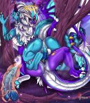  4_talons 4_toes 5_talons 5_toes accessory angel animal_genitalia asian_mythology athena0023 bared_teeth blue_body blue_fur blue_hair blue_knot blue_pawpads blue_penis blue_skin blue_tailhole braided_hair clawed_wings claws demon detailed detailed_background dragon ear_piercing ear_ring east_asian_mythology eastern_dragon feet feral forked_tongue fur genital_slit genitals gold_(metal) gold_jewelry green_background hair hair_accessory halo handpaw heterochromia hi_res highlights_(coloring) jewelry knot komo_(kingkomo) laying_on_ground licking looking_pleasured looking_up lying male multicolored_body multicolored_ears multicolored_hair multicolored_scales multicolored_tail muscular muscular_feral muscular_male mythology necklace noodle on_back open_mouth oral pawpads paws penis piercing plant purple purple_background purple_body purple_claws purple_scales purple_skin purple_spikes ring ring_(jewelry) ring_piercing scales scalie simple_background slit spots tail tail_coil teeth toe_claws toes tongue tongue_out tongue_wrap tree two_tone_body two_tone_claws two_tone_hair two_tone_scales two_tone_scalie western_dragon white_body white_hair wings xilinx_(xilinxderg) ych_result yellow_eyes yellow_spots 