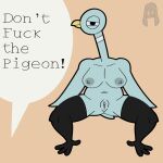  1:1 2023 anthro avian bird breasts columbid digital_drawing_(artwork) digital_media_(artwork) don&#039;t_let_the_pigeon english_text feathers female flat_colors genitals hi_res lewdware looking_at_viewer nipples nude pigeon pigeon_(don&#039;t_let_the_pigeon) profanity pussy signature solo tail text wings 
