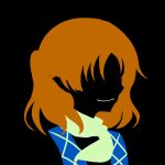  1girl bangs black_background blending brown_hair flat_color highres limited_palette maskin_mei medium_hair minimalism mizuhashi_parsee no_lineart pointy_ears portrait scarf silhouette simple_background smirk solo touhou white_scarf 