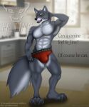  abs advertisement anthro briefs bulge canid canine canis clothing digital_media_(artwork) domestic_dog flexing furry hi_res invalid_tag male mammal muscular pecs pose solo underwear wolf 