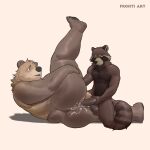  1:1 absurd_res anal anal_penetration anthro balls bear big_butt bodily_fluids brown_body brown_fur butt cum cum_in_ass cum_inside cum_on_butt duo facial_markings frohti fur genital_fluids genitals guardians_of_the_galaxy head_markings hi_res humanoid_genitalia humanoid_penis kneeling leg_glider_position lying male male/male mammal markings marvel mask_(marking) nickel on_side overweight overweight_male penetration penis procyonid raccoon raised_leg rocket_raccoon sex short_tail simple_background size_difference small_dom_big_sub striped_markings striped_tail stripes tail tail_markings thick_thighs white_background 