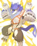  absurd_res anthro armor bandai_namco blue_body blue_fur canid canine championship_belt digimon digimon_(species) eyewear eyewear_on_head fur harutorafd hi_res jet_pack machgaogamon male mammal scar solo sunglasses sunglasses_on_head yellow_eyes 