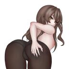  1girl abukumacl ass bare_shoulders breasts brown_hair girls&#039;_frontline hair_ornament hand_on_own_ass highres long_hair looking_at_viewer panties pantyhose scar solo ump45_(girls&#039;_frontline) underwear 