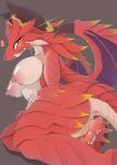  &lt;3 brown_background brunhilda censored countershade_torso countershading cygames digital_media_(artwork) dragalia_lost dragon dragon_wings female genitals nintendo non_mammal_breast orange_eyes pussy red_body red_scales scales simple_background solo tail 