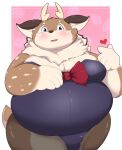  &lt;3 2023 anthro belly big_belly blush brown_body bulge clothed clothing crossdressing deer kazusa kemono kusosensei male mammal overweight overweight_male solo tamacolle 