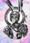  2022 android anthro clothing eye_scar facial_scar hand_on_sword hi_res justice_(miwauturu) lagomorph leporid looking_at_viewer machine male mammal painting_(artwork) pen_(artwork) porthole portrait rabbit robot scar smile smirk solo spiderdragon tabard tattoo traditional_media_(artwork) watercolor_(artwork) 