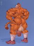  2023 anthro balls biceps big_balls big_butt big_muscles big_penis biped butt clothing digital_media_(artwork) felid flaccid footwear foreskin frosted_flakes gabgbb genitals hi_res huge_muscles huge_penis hyper hyper_genitalia hyper_penis kellogg&#039;s looking_at_viewer looking_back male mammal mascot muscular narrowed_eyes pantherine penis perineum quads rear_view shoes simple_background smile socks solo thick_thighs tiger tony_the_tiger triceps wide_hips 