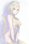  bad_id bad_pixiv_id blonde_hair blue_eyes bottomless breasts horns large_breasts original short_hair solo tail thighhighs underboob yakinasu 