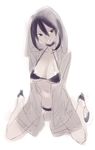  bikini breasts choker cleavage darth_wooser hands_in_pockets hood hoodie kneeling large_breasts nishieda open_clothes open_shirt original shirt simple_background sketch solo swimsuit 