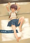  aihara_kaichi bad_id bad_pixiv_id barefoot feet flat_chest jpeg_artifacts kibina_high_school_uniform kimi_kiss legs midriff navel satonaka_narumi school_uniform serafuku solo 