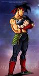  armor baby bardock black_eyes black_hair dragon_ball dragon_ball_z english father_and_son headband male_focus multiple_boys nude sleeping son_gokuu spiked_hair tail 