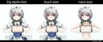  apple_inc. braid breasts comparison flat_chest ipad izayoi_sakuya kurogane_(scrapsteel) long_image maid medium_breasts nude red_eyes silver_hair small_breasts tablet_pc touhou twin_braids wide_image x-ray x-ray_vision 