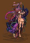  barefoot breasts colorful flower full_body legs medium_breasts multicolored_hair navel nipples nude original ornate solo standing standing_on_one_leg sword trnth weapon 