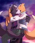  2019 anthro canid canine canis carrying clothed clothing duo fetchmonkey fox fox_mccloud fur grey_fur hi_res hug intimate jacket male male/male mammal nintendo orange_fur star_fox video_games white_fur wolf wolf_o&#039;donnell 