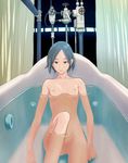  bathroom bathtub blue_eyes blue_hair breasts copyright_request flash_tomo highres long_legs medium_breasts nipples nude sitting skinny solo 