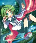  :d antennae cape floating forest green_eyes green_hair nature night open_mouth shirt short_hair shorts smile solo suichuu_hanabi touhou wriggle_nightbug 
