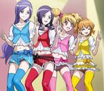  ^_^ aono_miki black_hair blonde_hair blue_eyes blue_hair blue_legwear blue_vest bow brown_hair closed_eyes fresh_precure! haruyama_kazunori higashi_setsuna long_hair midriff momozono_love multiple_girls no_panties orange_hair pink_bow pink_eyes pink_legwear pink_vest precure purple_eyes purple_hair red_eyes red_legwear red_vest shorts thighhighs v vest yamabuki_inori yellow_legwear yellow_vest zettai_ryouiki 