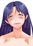  ahegao blush brown_eyes collarbone dam-p fucked_silly headshot idolmaster kisaragi_chihaya long_hair nude purple_hair rolleyes rolling_eyes sweat tears torogao 