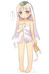  bird duck feathers kashiwamochi_yomogi leaf naked_towel nude original personification purple_eyes solo towel white_hair 