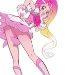  :d adjusting_eyewear ass bent_over blonde_hair boots bow cure_blossom detached_sleeves dress flat_chest frills from_behind glasses gradient_hair hair_ornament hanasaki_tsubomi hand_on_hip heartcatch_precure! high_ponytail knee_boots kneehighs kneepits legs long_hair looking_back magical_girl makacoon multicolored_hair naughty_face no_panties open_mouth pink_bow pink_eyes pink_hair ponytail precure round_eyewear short_dress simple_background smile solo upskirt very_long_hair 