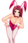  animal_ears asanuma_katsuaki blush breasts bunny_ears bunny_girl bunnysuit cleavage code_geass downblouse green_eyes kallen_stadtfeld large_breasts leaning_forward leotard nipple_slip nipples pantyhose pink_leotard red_hair solo wrist_cuffs 