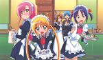  4girls absurdres artist_request ayasaki_hayate blonde_hair blue_eyes blue_hair blush brown_eyes brown_hair green_eyes hayate_no_gotoku! highres katsura_hinagiku long_hair maid maria_(hayate_no_gotoku!) multiple_girls nishizawa_ayumu one_eye_closed pink_hair sanzen'in_nagi short_hair tray twintails waitress yellow_eyes 