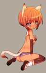  animal_ears ass back bad_id bad_pixiv_id black_legwear blade_(galaxist) breasts cat_ears cat_tail looking_back nipples original short_shorts shorts simple_background sitting small_breasts solo tail tears thighhighs wariza 