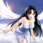  arin black_hair blue_eyes long_hair pangya solo thighhighs very_long_hair wings yori_(shitsuon) 