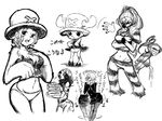  ass_shake bad_id bad_pixiv_id buggy_the_clown clown_nose galdino genderswap greyscale hat heart horns long_hair luli midriff miniskirt monochrome multiple_girls navel one_piece panties prison_clothes sanji short_hair sketch skirt tony_tony_chopper translation_request underwear usopp 