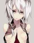  braid flat_chest guro izayoi_sakuya looking_at_viewer nipples ribs riku_(wana) ringed_eyes solo stitches touhou twin_braids upper_body white_hair 