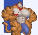  2022 abs anthro areola bandanna biceps big_bulge big_muscles biped bowl bulge clothing container cutlery digital_media_(artwork) felid frosted_flakes gabgbb genitals half-erect huge_bulge huge_muscles hyper hyper_muscles kellogg&#039;s kerchief kitchen_utensils male mammal mascot mostly_nude muscular navel nipples pantherine pecs penis quads simple_background smile solo spoon thick_thighs tiger tony_the_tiger tools triceps underwear wide_hips 