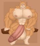  2021 5_fingers abs anthro areola balls biceps big_balls big_muscles big_penis biped digital_media_(artwork) felid feline fingers gabgbb genitals half-erect hi_res huge_balls huge_muscles huge_penis hyper hyper_balls hyper_genitalia hyper_muscles hyper_penis looking_at_viewer male mammal muscular navel nipples nude pecs penis quads simple_background solo thick_thighs triceps wide_hips 