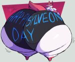  2023 anthro atsuineko big_butt biped bottomwear butt clothed clothing digital_media_(artwork) eeveelution generation_6_pokemon half-closed_eyes hi_res huge_butt hyper hyper_butt looking_back male narrowed_eyes nintendo pokemon pokemon_(species) rear_view simple_background smile solo sylveon thick_thighs topless underwear wide_hips 