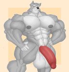  2021 5_fingers abs anthro areola balls biceps big_balls big_muscles big_penis biped canid canine canis digital_media_(artwork) fingers flaccid gabgbb genitals hi_res huge_balls huge_muscles huge_penis hyper hyper_balls hyper_genitalia hyper_penis male mammal muscular navel nipples nude pecs penis quads simple_background smile solo thick_thighs triceps wide_hips wolf 