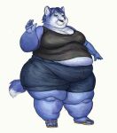  2020 anthro belly big_belly blue_body blue_fur blue_hair bottomwear breasts canid canine cettus chubby_cheeks clothed clothing double_chin fat_rolls female flip_flops footwear fox fur gesture hair hi_res krystal mammal midriff nintendo obese obese_anthro obese_female overweight overweight_anthro overweight_female pants sandals shirt shorts simple_background solo standing star_fox tank_top topwear waving white_background 