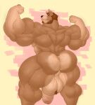  2022 anthro back_muscles balls biceps big_balls big_butt big_muscles big_penis biped butt canid canine digital_media_(artwork) flaccid gabgbb genitals hi_res huge_balls huge_muscles huge_penis looking_at_viewer looking_back male mammal muscular penis quads rear_view simple_background smile solo thick_thighs triceps wide_hips 