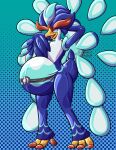 ambiguous_gender anatid anseriform anthro avian belly belly_expansion bird duck expansion generation_9_pokemon grin hi_res inflatable inflation latex male male/ambiguous naughtygryph nintendo null pinup pokemon pokemon_(species) pool_toy pose quaquaval rubber shaded smile solo 