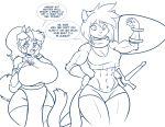  abs buffing canid canine canis domestic_cat domestic_dog duo felid feline felis female growth hi_res kibbles_(uberquest) magic mammal melee_weapon muscle_growth sesame_akane shield skidd sword uberquest weapon webcomic 