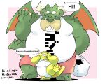  2023 absurd_res alligator alligatorid anthro belly big_belly clothing crocodilian dragon duo english_text feet green_body hi_res kemono m2vcjtad5hsdvla male overweight overweight_male reptile scalie shirt size_difference text topwear 