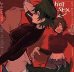  1girl animal_ears black_hair black_sweater breasts chainsaw_man cigarette claw_pose dog_ears dog_tail eyepatch highres himeno_(chainsaw_man) large_breasts liowig looking_at_viewer midriff open_mouth red_theme short_hair sweater tail turtleneck turtleneck_sweater 